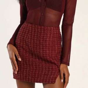 Lulus Classy Energy Burgundy Tweed Mini Skirt Small